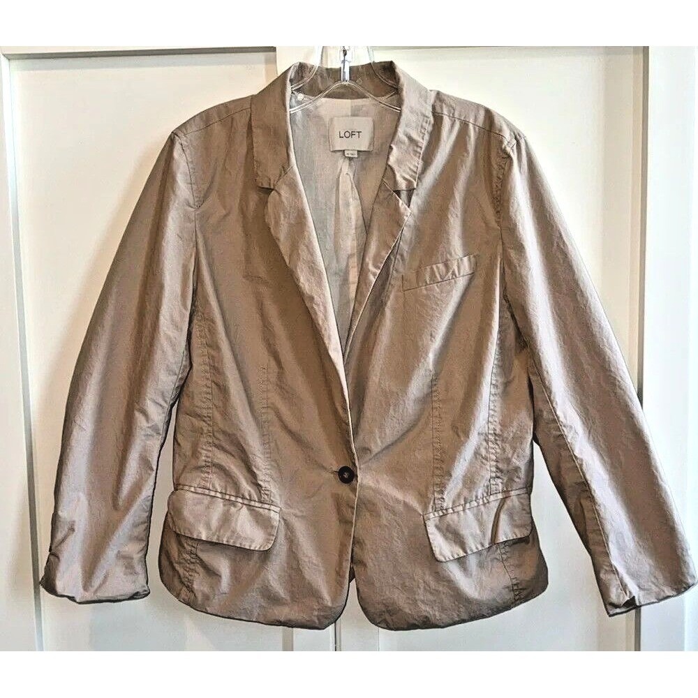 LOFT Womens Tan One Button Ruffle Back Blazer Jacket Size 10